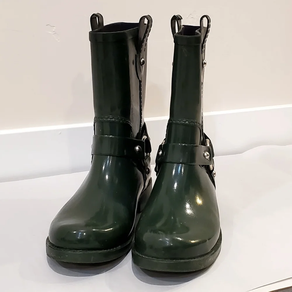 Michael Kors Forest Green Stormy Short Rain Boots, Wms 9, Good Cond.